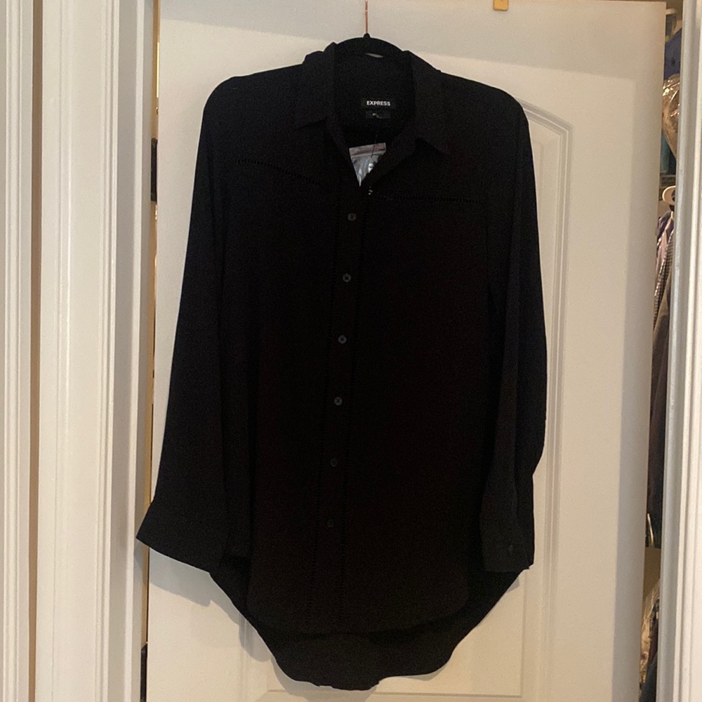 Express Boyfriend Black Blouse NWT